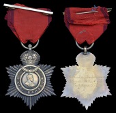 Indian Title Badge, G.V.R., ‘Rai Bahadur’, silver-gilt, reverse inscribed, ‘Kunwar Bisheshwar Dayal Seth...