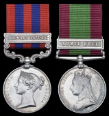 Pair: Jemadar Hakim Sing, 2nd Punjab Cavalry

India General Service 1854-95, 1 clasp, Jowaki 1877-8 (Duffr., 2d...