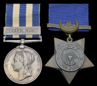 Pair: to a Soldier of the Sudanese Army

Egypt and Sudan 1882-89, 1 clasp, Toski 1889, inscribed in Arabic script;...