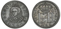 Pattern Penny pledge, 1601, by C. Anthony, in copper, from the same dies as previous, edge plain, 1.67g/6h (BMC 4,...