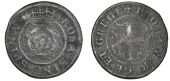 Pattern Penny or medallic jeton, in copper, similar, · rosa · sine · spina, rev. pro : lege · rege · et ·...