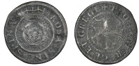Pattern Penny or medallic jeton, in copper, similar, · rosa · sine · spina, rev. pro : lege · rege · et ·...