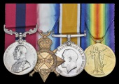 A Great War D.C.M. group of four awarded to Serjeant E. Shaw, 1/5th Battalion Nottinghamshire & Derbyshire...