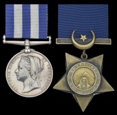 Pair: Private W. Chinn, 2nd Battalion Derbyshire Regiment

Egypt and Sudan 1882-89, dated reverse, no clasp (2672...