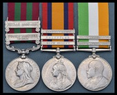 Three: Corporal R. Curran, Sherwood Foresters

India General Service 1895-1902, 2 clasps, Punjab Frontier 1897-98,...