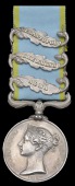 Crimea 1854-56, 3 clasps, Alma, Inkermann, Sebastopol (J. Pegg, 95th Regt.) officially impressed naming, edge...