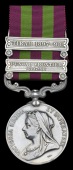 India General Service 1895-1902, 2 clasps, Punjab Frontier 1897-98, Tirah 1897-98 (3123 Corpl. E. Underhill, 2d Bn....