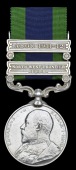 India General Service 1908-35, 2 clasps, North West Frontier 1908, Abor 1911-12 (1130 Dvr. Waliyat Shah, No. 1 Co....