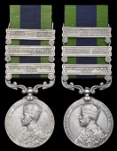 India General Service 1908-35, 3 clasps, Afghanistan N.W.F. 1919, Waziristan 1919-21, Waziristan 1921-24 (Jamdr....