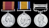 Three: Subadar-Major Bahadur Khan, Baluch Regiment

China 1900, no clasp (2914 Pte., 30th Baluch Infy.) suspension...