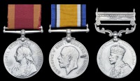 Three: Subadar-Major Bahadur Khan, Baluch Regiment

China 1900, no clasp (2914 Pte., 30th Baluch Infy.) suspension...