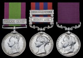 Three: Naick Dhanbir Thapa, 3rd Gurkha Regiment

Afghanistan 1878-80, 1 clasp, Ahmed Khel (Sepoy Dhunbeer Thappa,...