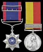 An East African I.O.M. pair awarded to Private Sube Khan, 1st Baluch Light Infantry - awarded for gallantry in...