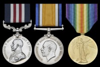 A Great War M.M. group of three awarded to Sergeant J. K. McIntosh, Canadian Field Artillery, who was wounded in...