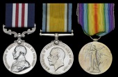 A Great War M.M. group of three awarded to Corporal C. E. Maddin, Canadian Army Medical Corps, who was wounded in...