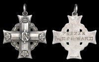 A Canadian Memorial Cross awarded in remembrance of Private R. F. H. Ward, 4th (Central Ontario) Battalion, who was...