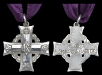 A Canadian Memorial Cross awarded in remembrance of Lance-Sergeant D. O. Davies, (alias O. D. Frazier), 7th (1st...
