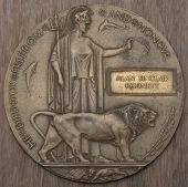 A Memorial Plaque awarded in remembrance of Private A. S. Hodnett, 27th (City of Winnipeg) Battalion, who was killed...