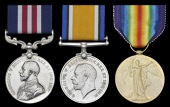 A Great War M.M. group of three awarded to Private L. Larson, 50th (Calgary) Battalion, Canadian Infantry, who was...