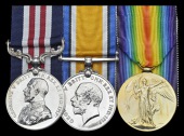 A Great War M.M. group of three awarded to Sergeant A. E. Hussack, 58th Battalion, Canadian Infantry, who was twice...