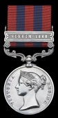 India General Service 1854-95, 1 clasp, Sikkim 1888 (2318 Pte. H. A. Dunlop, 2/Derby. R.) later impressed naming,...