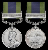 India General Service 1908-35 (2), 1 clasp, North West Frontier 1930-31 (6396354 Pte. L. V. Gibson, R. Suss. R.);...