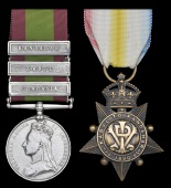 Pair: Corporal A. McIntyre, 92nd Highlanders

Afghanistan 1878-80, 3 clasps, Charasia, Kabul, Kandahar (2017...