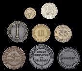 Bolivia, Cochabamba, Cochabamba, Guillermo Gainsborg y Cia, brass, 1877, 16mmm (Rulau 3); La Paz, Corocoro,...