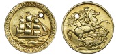 British Guiana, Georgetown, Richard Kaps, souvenir gold medalet [1910], 14mm, 1.38g/12h (Prid. 69). Pierced and...