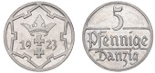 Danzig, Free City, Proof 5 Pfennig, 1923, 3.98g/12h (KM. 142). Traces of lacquer, otherwise about as struck, rare
...