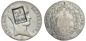 France, Napoleon I, 5 Francs, 1806bb, countermarked on obverse with 3 1/180 on lined field within rectangle. Coin...