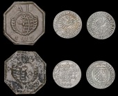 Germany, ANHALT-ZERBST, Carl Wilhelm, uniface copper Mark, 1680al, 3.51g; SILESIA, 3 Kreuzer (2), both 1634w,...