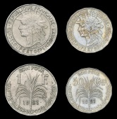 Guadeloupe, Republic, Franc and 50 Centimes, both 1921 (KM. 45-6) [2]. Extremely fine 	£60-80