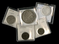 Latvia, Republic, 5 Lati, 1931, 2 Lati, 1926, 1 Lats, 1924, 2 Santimi, 1928, Santims, 1937 (KM. 2, 7-10) [5]. Varied...