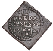 Netherlands, Breda, Spanish siege, uniface 2 Stuivers, 1625, 3.99g (Mailliet xviii, 15; KM. 2). Good very fine...