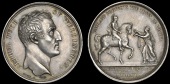 Surrender of Pamplona, 1813, a silver medal by N.G.A. Brenet and J.-P. Droz for Mudie, bust right, rev. female...