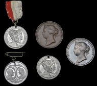 Devonport, Exhibition of Arts, Science and Manufactures, a silver award medal by L.C. Wyon, diademed bust of...