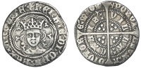 Henry VI (First reign, 1422-1461), Annulet-Trefoil/Annulet mule, Halfgroat, Calais, mm. cross V, annulets at neck,...