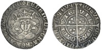Henry VI (First reign, 1422-1461), Annulet-Trefoil sub-issue, Groat, Calais, mm. cross II, no fleur on breast, reads...