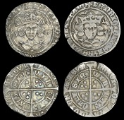Henry VI (First reign, 1422-1461), Rosette-Mascle issue, Groats (2), both Calais, mm. crosses II/V, mascle in two...