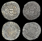 Henry VI (First reign, 1422-1461), Rosette-Mascle issue, Halfgroats (2), both Calais, mm. crosses IIIb/V, reads...