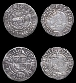 Henry VIII (1509-1547), Second coinage, Halfgroats (2), both York, Abp Wolsey, mm. voided cross, tw by shield,...