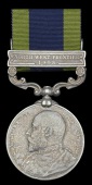 India General Service 1908-35, 1 clasp, North West Frontier 1908 (4329 Sepoy Niru, 59th Rifles), edge bruising and...