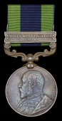 India General Service 1908-35, 1 clasp, North West Frontier 1908, bronze (Syce Kadir Bakh, 59th Rifles), edge nicks,...
