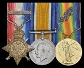 Three: Private D. T. Newberry, 4th Hussars, killed in action, 5 November 1914

1914 Star, with clasp (6619 Pte.,...