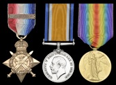 Three: Corporal J. Marshall, Cameron Highlanders

1914 Star, with copy clasp (7523 Pte., Cam’n. Highrs.);...