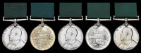 Volunteer Force Long Service, E.VII.R. (5) (1355 L. Cpl. H. Abel, 1st Wilts. V.R.C.; 2220 Sjt. F. R. Saunders,...