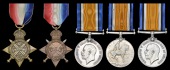 1914 Star (9563 Pte. E. Clarke, Dorset. R.); 1914-15 Star (14446 Pte. W. Poole, Dorset. R.); British War Medal...