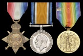 Three: Deck Hand W. Wills, Royal Naval Reserve
1914-15 Star (D.A. 5651 D.H. R.N.R.); British War and Victory Medals...