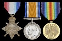 Three: Private A. T. Cox, 1/8th Battalion Royal Warwickshire Regiment, killed in action, France/Flanders, 15 May...